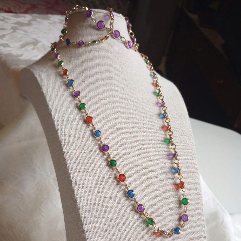 Two Sisters Bezel Rhinestone Mardi Gras Necklace Signed w matching bracelet READ